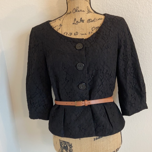 Nine West Lace Peplum 3/4 Sleeve Wide Neck Jacket